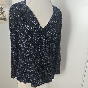 LOFT Navy and White Polka Dot Blouse